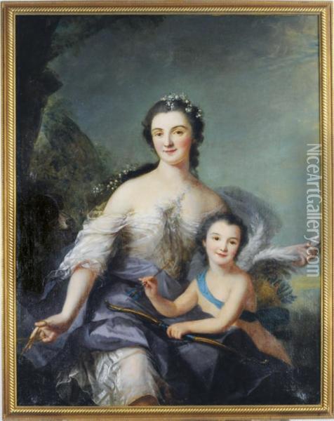 Portrait Of A Lady As Venus With Her Son As Cupid Oil Painting - Marianne Loir