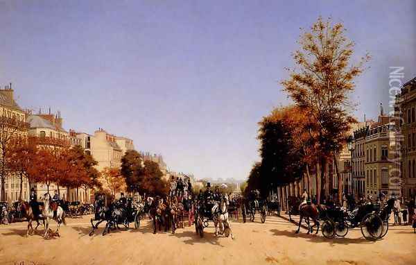 View Of The Champs-Elysees From The Place De L'Etoile Oil Painting - Edmond Georges Grandjean