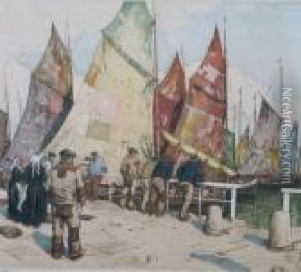 Men Watching Boats Oil Painting - Tavik Frantisek Simon
