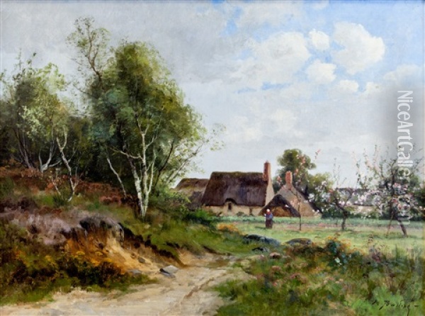 Village Et Pommier En Fleurs Oil Painting - Pierre-Ernest Ballue