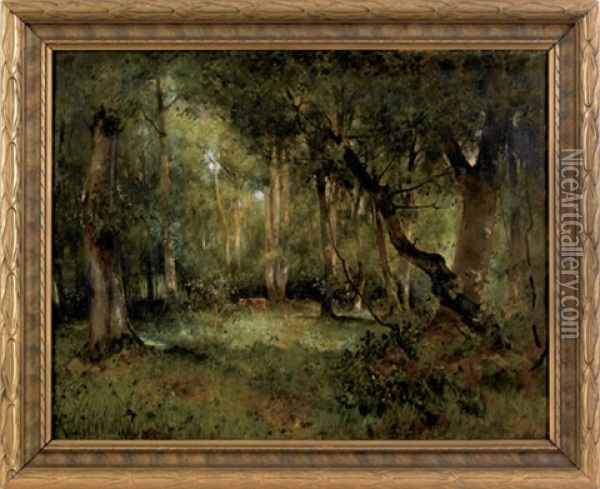 Untitled (wooded Landscape) Oil Painting - Marie Ferdinand Jacomin
