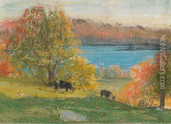 Cattle Grazing In The Gatineau Oil Painting - Peleg Franklin Brownell