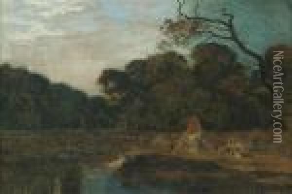 Lovers In The Twilight Oil Painting - Emile Rene Menard