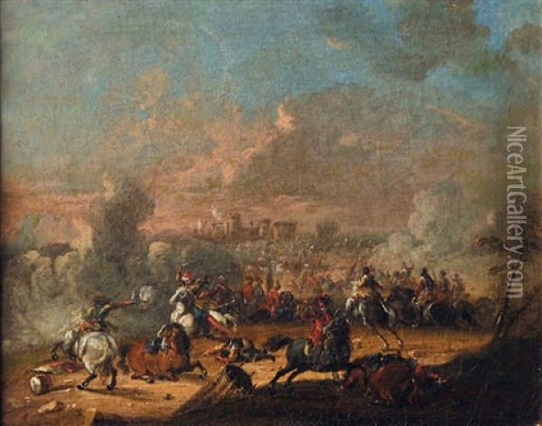 Combat De Cavalerie En Avant D'un Fort Oil Painting - Karel Breydel