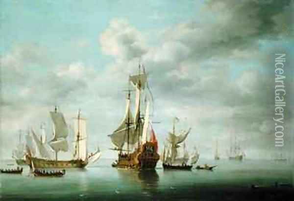 Warships Becalmed Oil Painting - Charles Brooking