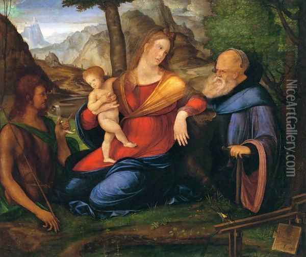 Virgin and Child Flanked by St John the Baptist and St Anthony Abbot Oil Painting - Jacopo de Barbari