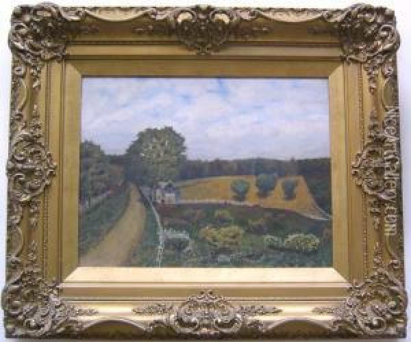 Landscape With Farm Oil Painting - John Rollin Tilton