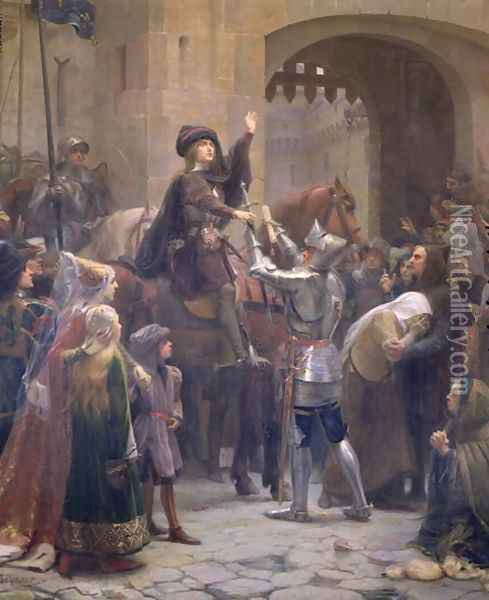 Joan of Arc 1412-31 Leaving Vaucouleurs, 23rd February 1429 Oil Painting - Jean-Jacques Scherrer