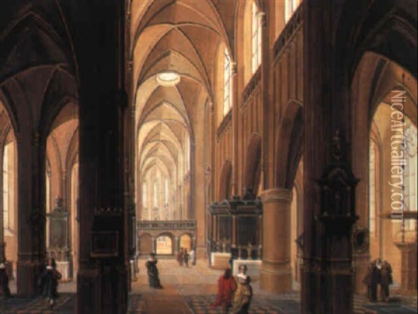 Church Interior With Figures Oil Painting - Pierre-Joseph Lafontaine