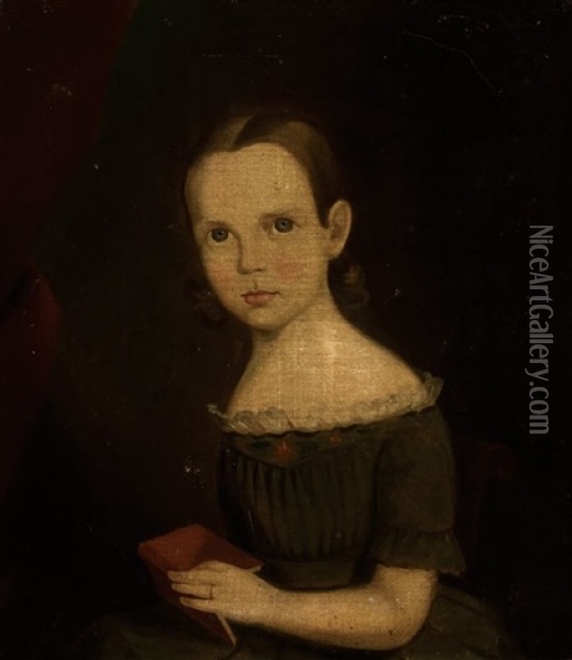 Young Girl Holding Book Oil Painting - Sturtevant J. Hamblen