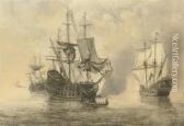 Dutch Warships In A Calm Oil Painting - Adriaen Cornelisz. Van Salm