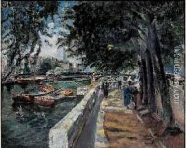 Le Pont Du Carrousel Oil Painting - Lucien Adrion
