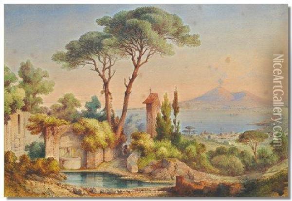 Shrine In Ruins Near The Bay Of Naples Oil Painting - Gabriele Carelli