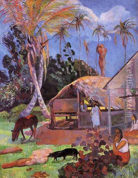 The Black Pigs Oil Painting - Paul Gauguin