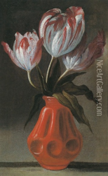 Drei Tulpen In Einer Keramikvase Oil Painting - Andrea Belvedere
