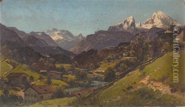 Der Watzmann Bei Berchtesgaden Mit Dem Funtensee Oil Painting - Adalbert Waagen