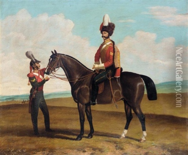Equestrian Portrait Oil Painting - Bogdan (Gotfrid) Pavlovich Villevalde