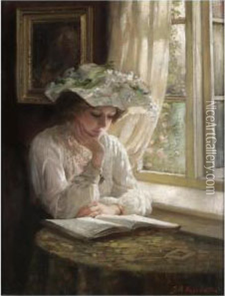 Lady Reading By A Window Oil Painting - Thomas Benjamin Kennington