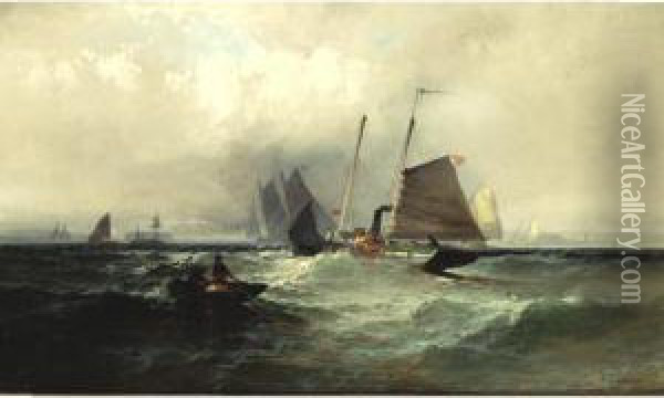 Breezy Weather, New York Bay Oil Painting - Franklin Briscoe