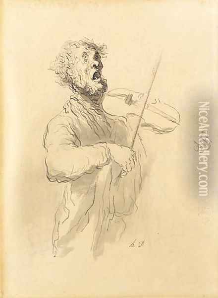 Violoniste chantant Oil Painting - Honore Daumier