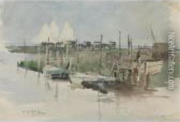 Fish Mongers' Wagons, Riverhead,
 Long Island And Landscape,riverhead, Long Island: A Double-sided 
Drawing Oil Painting - Irving Ramsay Wiles