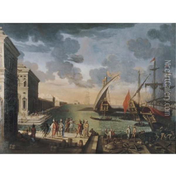 Seaport With Figures Oil Painting - Pietro Ciafferi (Smargiasso)