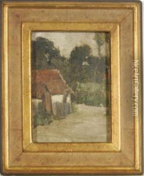 House With Red Roof (recto), Verdant Landscape (verso); And Acompanion Painting Oil Painting - Chauncey Foster Ryder