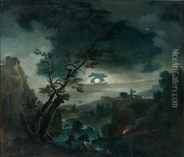 Littoral Mediterraneen Au Clair De Lune Oil Painting - Charles Francois Lacroix