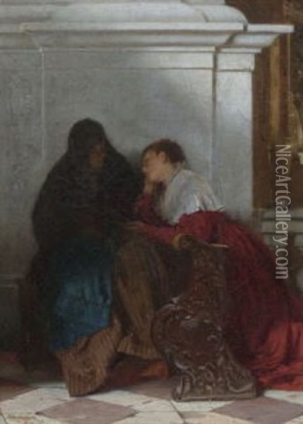 Zwei Frauen In Der Kirchenbank Oil Painting - Hermann Kaulbach