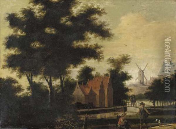 Figures On A Path By A River, A Town Beyond Oil Painting - Jan Gabrielsz. Sonje