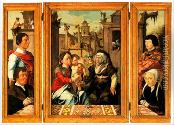 Triptych Central Panel: Madonna And Child With Saint Anne Oil Painting - Jan Van Scorel