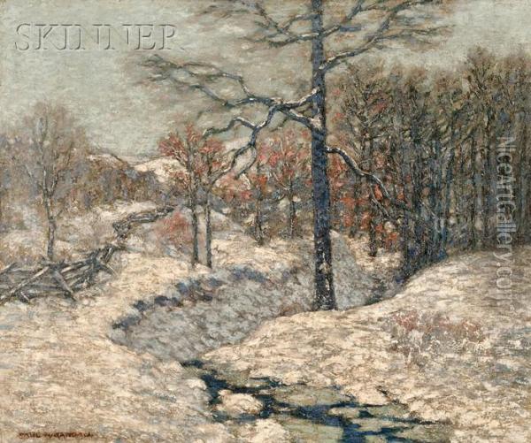 Winter Landscape With Woods And Stream Oil Painting - Paul A. Randall