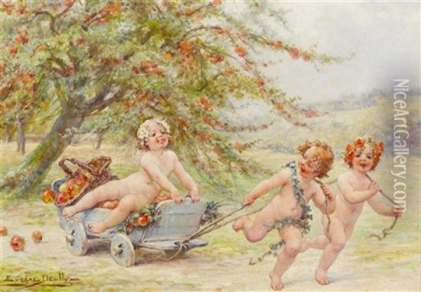 Putti In The Orchard Oil Painting - Eugene Auguste Francois Deully