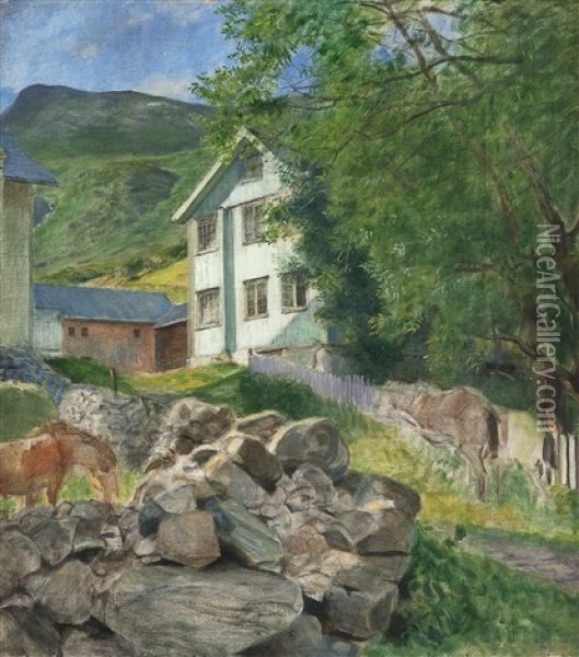 Gamlegarden Skogstad Ettermiddagssol Oil Painting - Eilif Peterssen