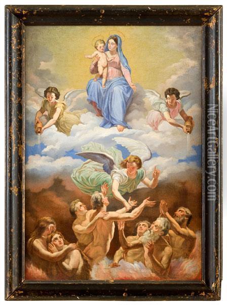La Vergine Con Bambino Appaiono Alle Anime Del Purgatorio Oil Painting - Domenico Corvi