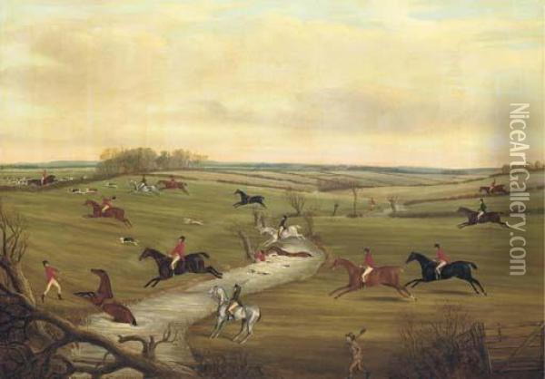 The Hunt: Crossing The Snite, Leicestershire Oil Painting - William Nedham
