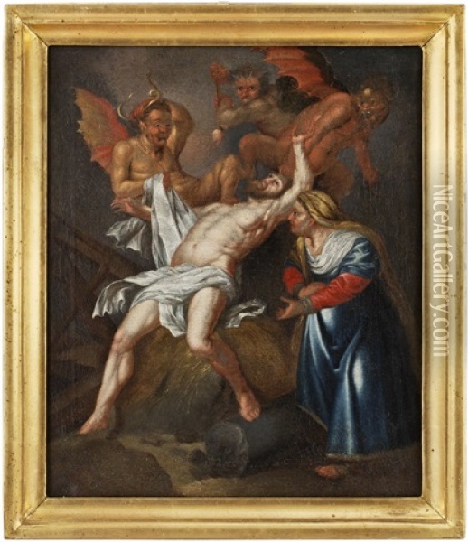 Job Hemsoks Av Satan Och Hans Demoner; Hans Hustru Formanande Honom Oil Painting - David Klocker Von Ehrenstrahl