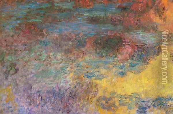 Water-Lily Pond, Evening (left panel) Oil Painting - Claude Oscar Monet