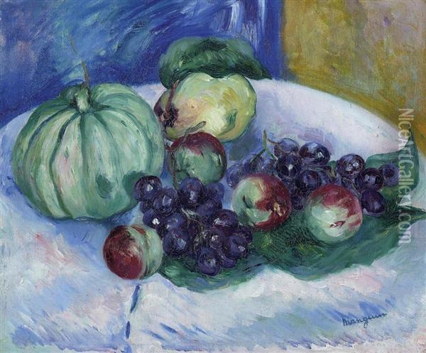 Peches, Raisins Et Melon. 1922. Oil Painting - Henri Charles Manguin