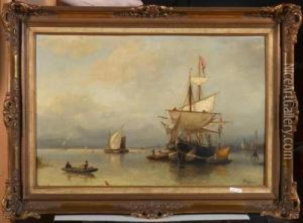 Segelschiffe Auf Hoher See. Oil Painting - Nicolaas Riegen