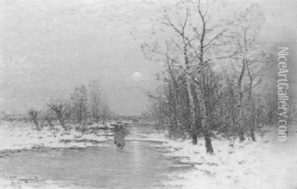 Winterliche Landschaft Im Dammerlicht Oil Painting - Johann Jungblut