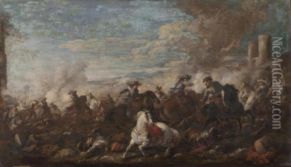 Scontro Tra Cavalieri In Una Pianura Oil Painting - Francesco Monti