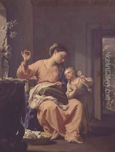 Madonna Sewing, 1690 Oil Painting - Francesco Trevisani