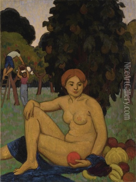 Eve Assise (la Femme Et La Pomme) Oil Painting - Roger de La Fresnaye