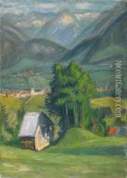 Talblick (heuschober Und Baumgruppe) Oil Painting - Otto Modersohn