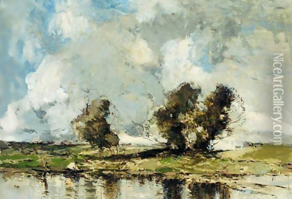 River Landscape Oil Painting - William Alfred Gibson