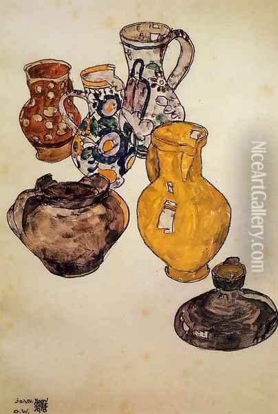 Ceramics Oil Painting - Egon Schiele