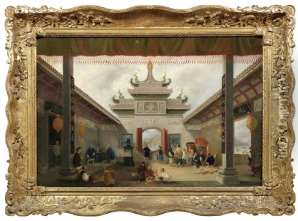 Interior Of Ma Tso Kok Temple, Macau Oil Painting - Auguste Borget
