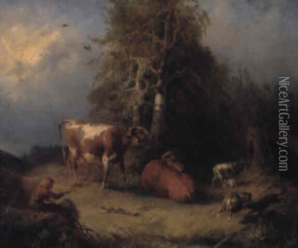 Landskap Med Gosse Och Boskap Oil Painting - Leopold Brunner the Elder