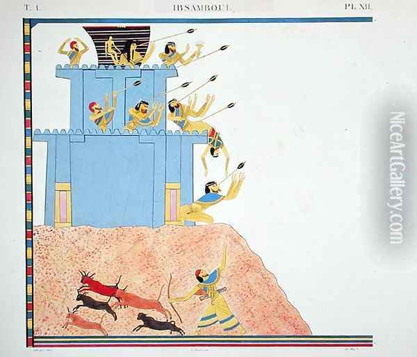 Interpretation of the frescoes at Ibsambul depicting an attack on a semite town, from 'Monuments de l'Egypte et de la Nubie', c.1835 Oil Painting - Jean Francois Champollion